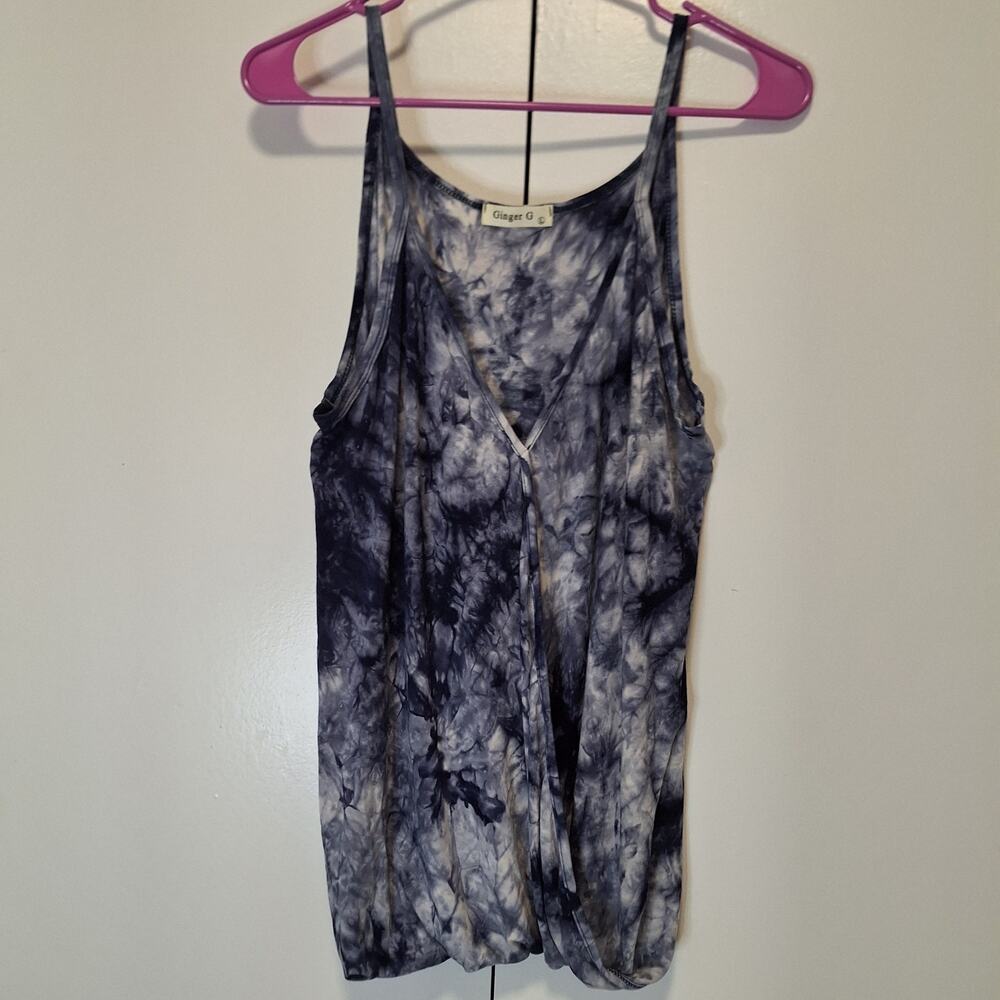 Ginger G Blue Navy Tie-Dye Cross Front Top Size Large